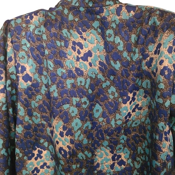 Silky Vtg Blue Leopard Blouse Jason Roberts - Picture 3 of 4